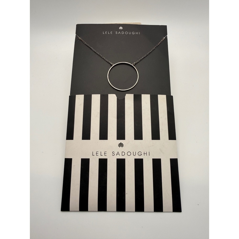 Lele Sadoughi Silver Circle Necklace Geometric Minimalist Jewelry Boxed NWT